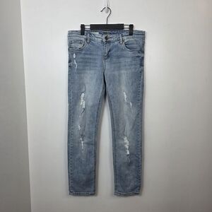 KUT From The Kloth Light Wash Distressed Stretchy Low Rise Boyfriend Jeans Sz 8